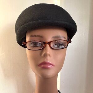 Vintage 70s USA Riding Equestrian Ascot Mod Cap Black Wool Felt Czech Hat Size L